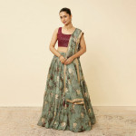 Sage Green Floral Printed Lehenga