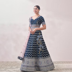 Teal Blue Embroidered Bridal Lehenga