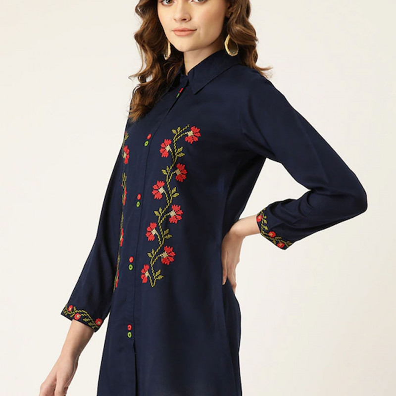 Navy blue embroidered tunic